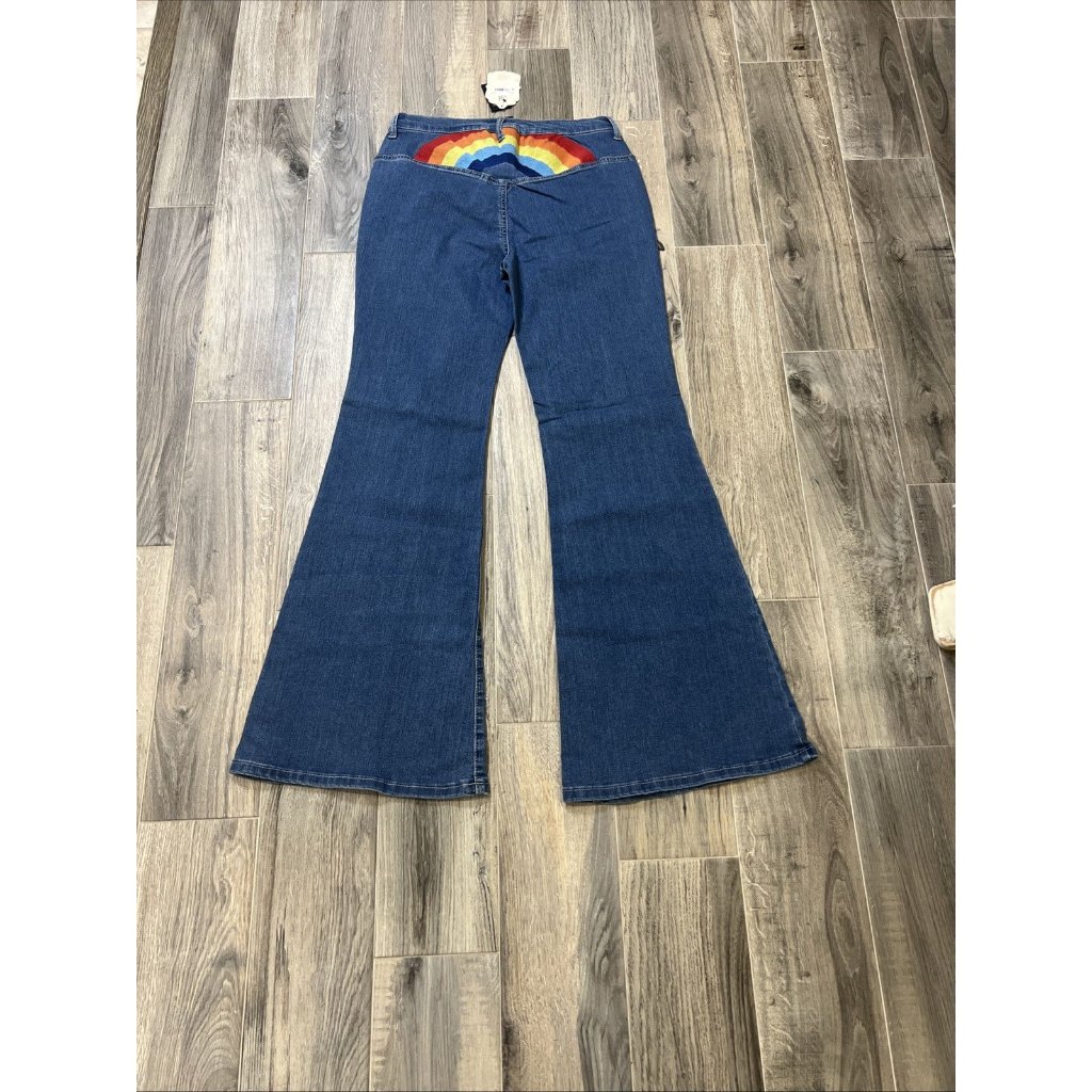 Altar’d State Over The Rainbow Embroidered Flare Jeans Blue Size 9/29 Nwt